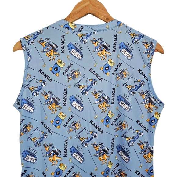 Proud 90 Sleeveless Zip Neck Kanga Beer Novelty Print Polo Blue Size Large Golf - Picture 7 of 10